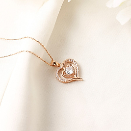 925 Kyar Tek Taşlı Kalp Modeli Bayan Gümüş Kolye