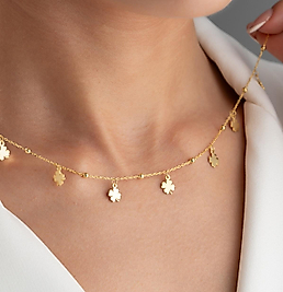 925 Ayar Gümüş Altın Kaplama Papatyalı Şans Kolyesi