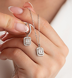 925 Ayar Baget Taşlı Gümüş  Kolye Küpe Seti