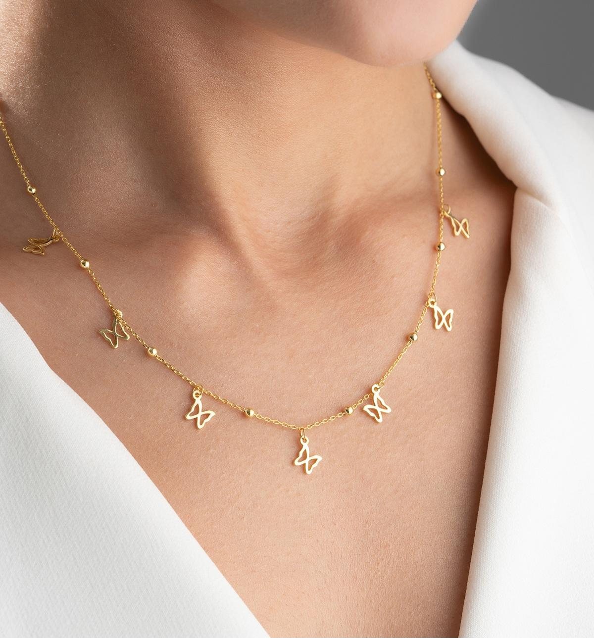 925 Ayar Gümüş Altın Kaplama Kelebekli Şans Kolyesi